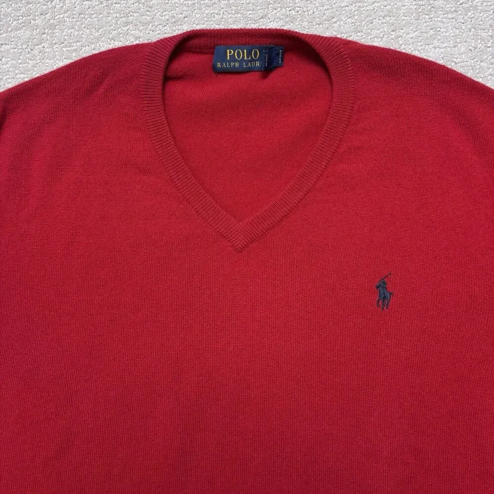 Polo Ralph Lauren Merino Wool V-Neck Sweater Mens L Prep Old Money Quiet Luxury